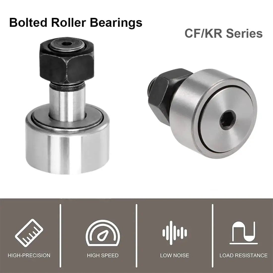 Beefed Up Heavy Duty Cam Follower Track Roller Bearings CF12 KR30 4 Piece Set shown, highlighting bolted design.