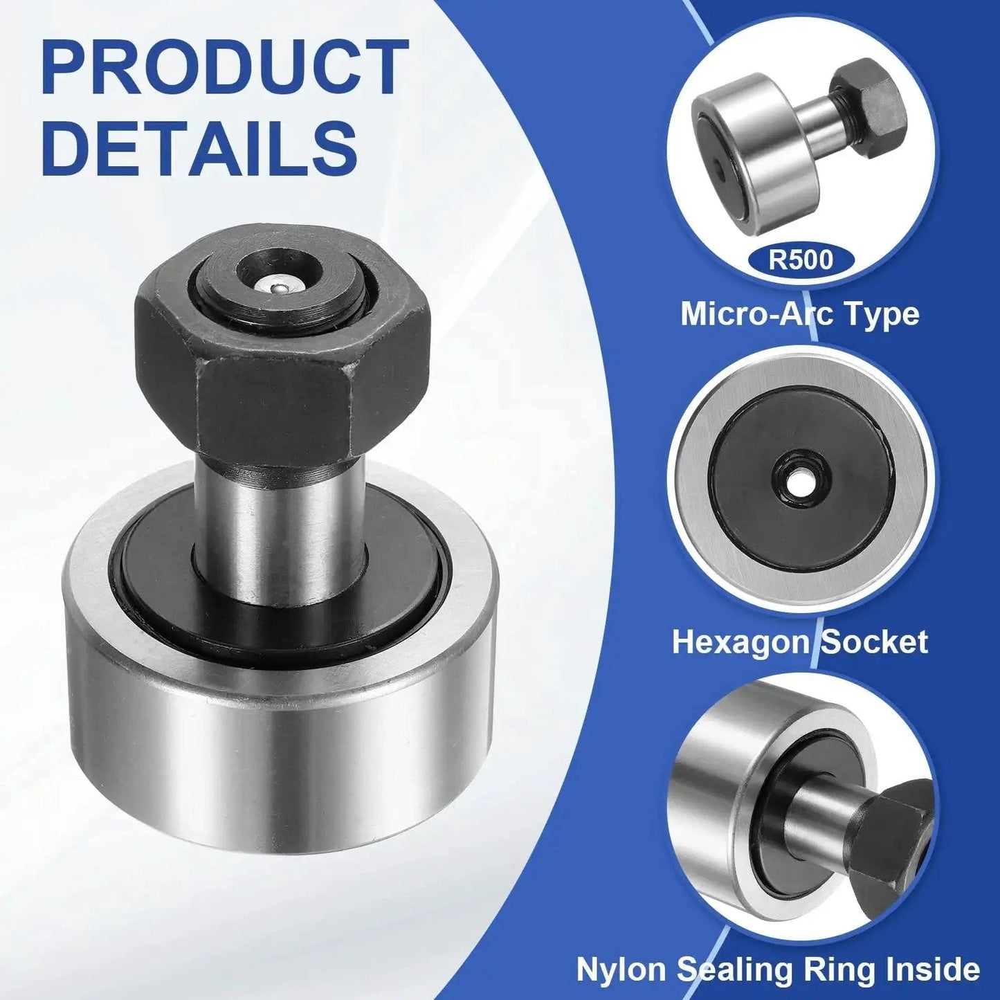 Cam Follower Track Runner Bearing CF20 KR52 PPX Chrome Steel Needle Roller Stud Type with hex socket and sealing ring details