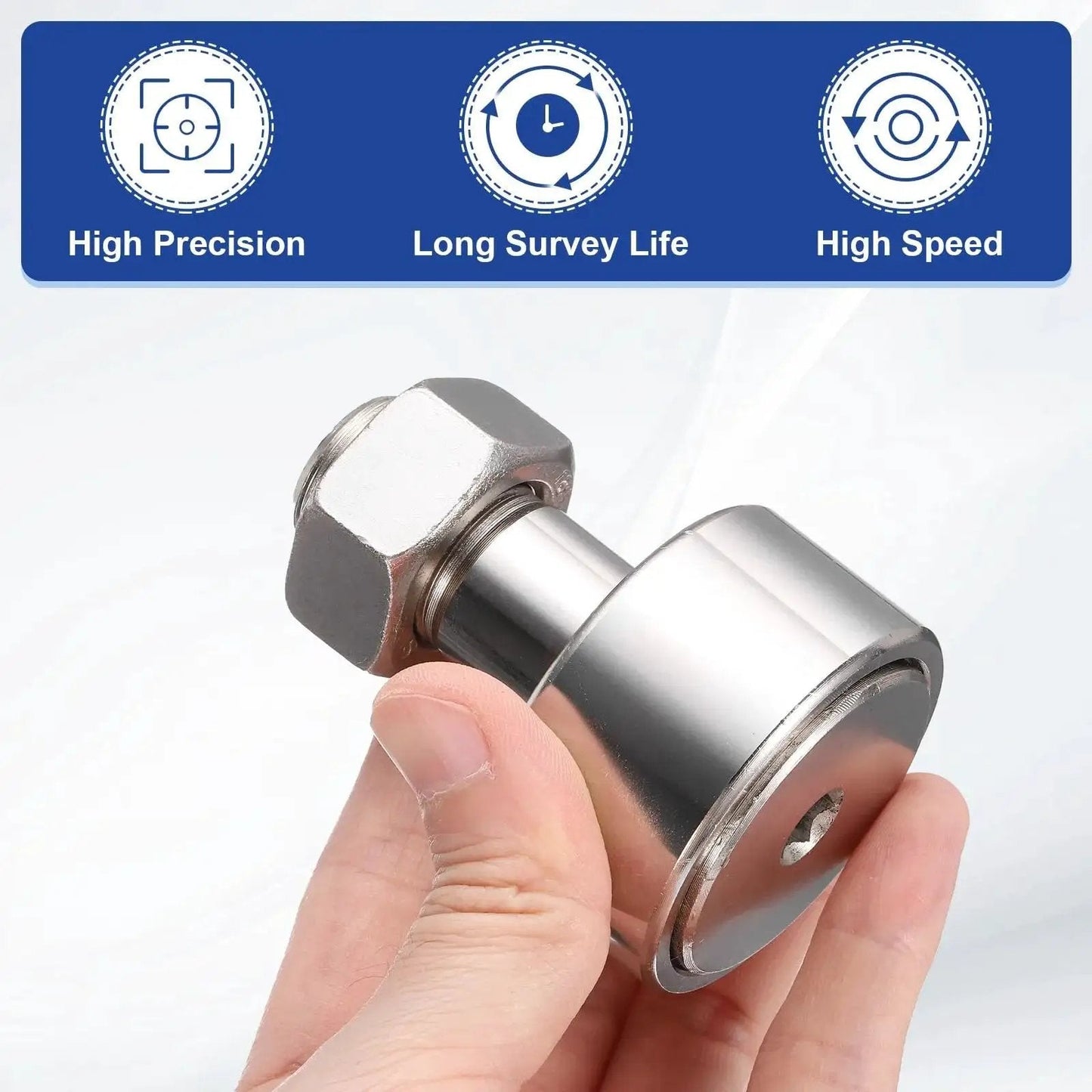 Hand holding Cam Follower Track Runner Bearing CF20 KR52 304 Stainless Steel Needle Roller Stud with M20 Hex Socket