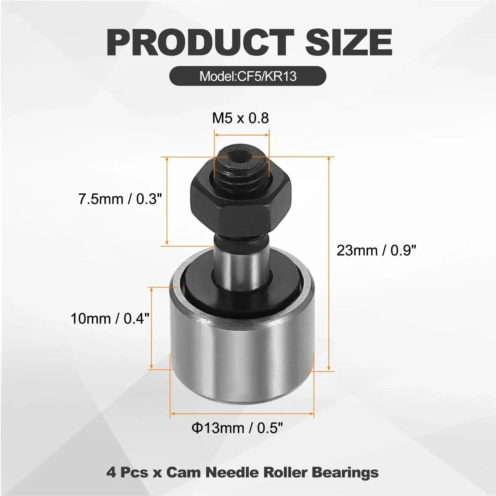 Durable 4 Pack CF5 KR13 Needle Roller Bearings With 13mm Roller Diameter And 10mm Width For Bolt Type Track Runner Guide Rails