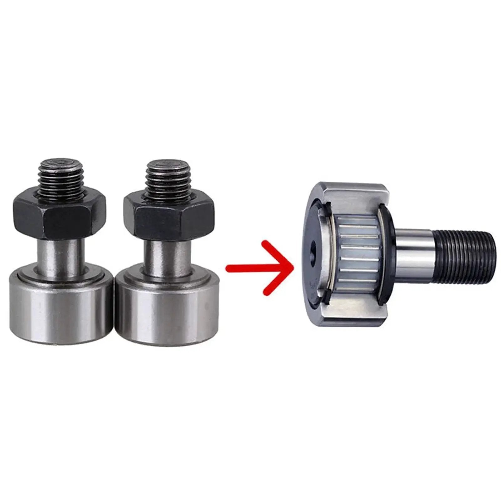 2pcs CF8 KR19 Cam Follower Needle Roller Bearing With M8x1.25mm Male Thread 19mm Roller Diameter shown with components