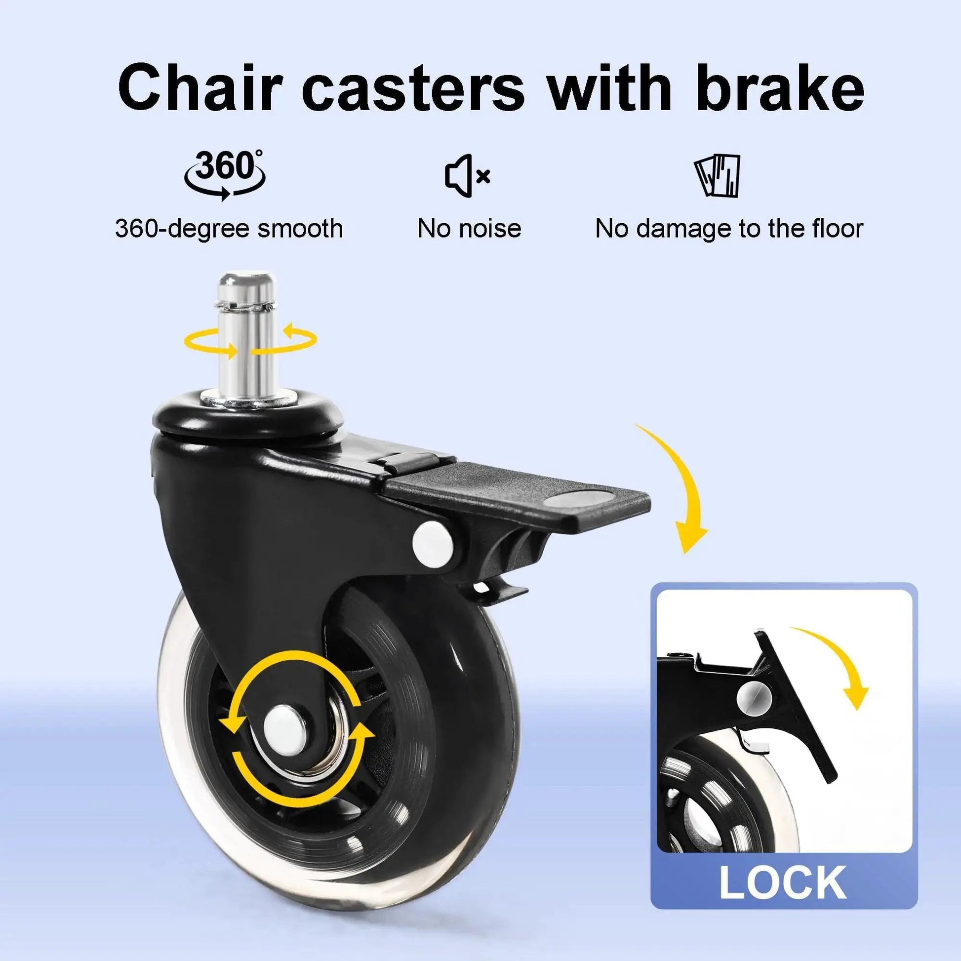 28 Inch Office Chair Base Replacement Part With Metal Base Wide Legs And Bottom Plate Stand Cylinder Two Wheels With Brakes For Stable Support Up To 2600 Lbs Heavy Duty Steel Construction Smooth Gliding Easy To Install And Durable caster wheel with brake, lock feature highlighted.