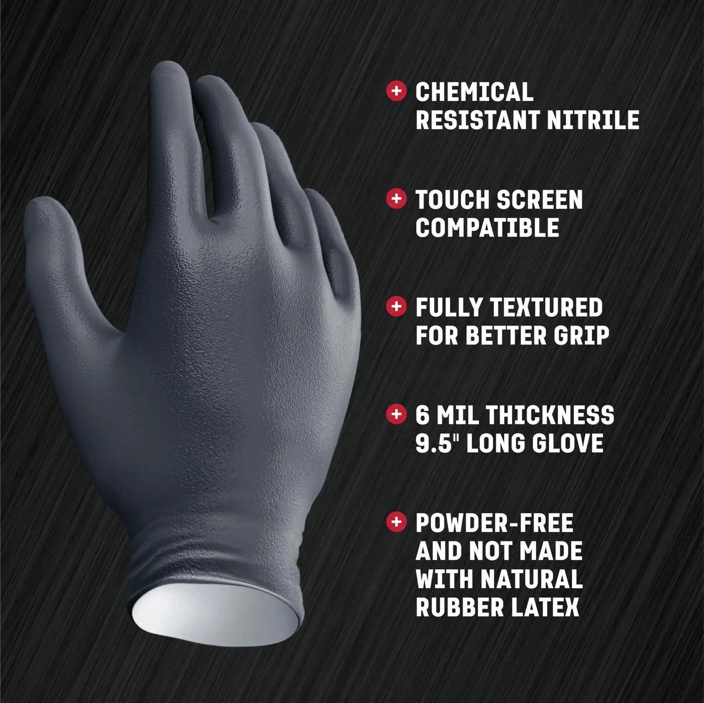 Chemical Resistant Black Nitrile Gloves Two Layer Protection 6 Mil Powder Free with textured grip and touchscreen compatibility