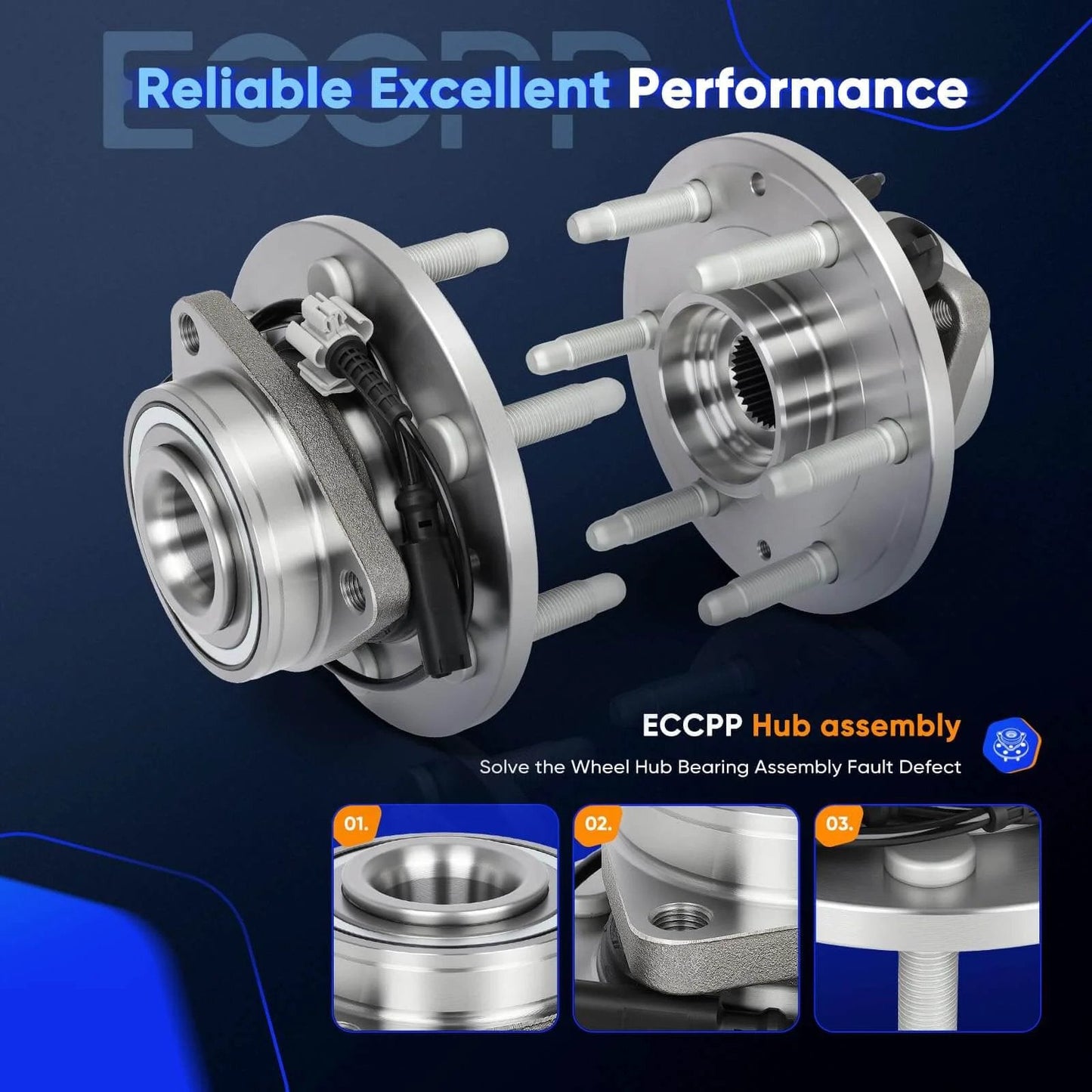 515096 Front Wheel Hub Bearing Assembly 4WD 4X4 OE Replacement with ABS for Chevy GMC Cadillac, 6 Lug Design, product display.