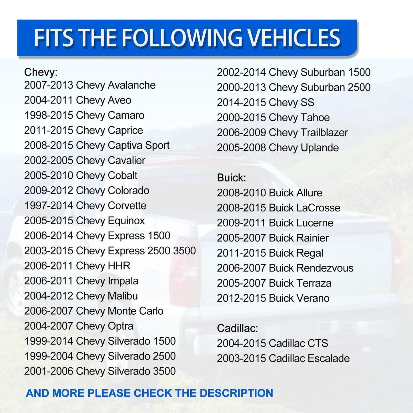 List of vehicles compatible with Engine Coolant Temperature Sensor Compatible With Chevy SUVs And Trucks Including Avalanche Impala Trailblazer Suburban 1500 2500 HD Express Silverado GMC Envoy Sierra Yukon Savana Saturn ABIGAIL Quality Replacement Sensor.
