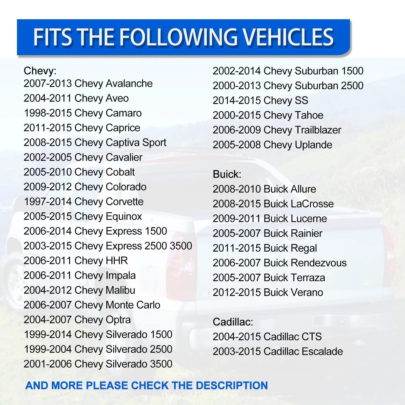 List of vehicles compatible with Engine Coolant Temperature Sensor Compatible With Chevy SUVs And Trucks Including Avalanche Impala Trailblazer Suburban 1500 2500 HD Express Silverado GMC Envoy Sierra Yukon Savana Saturn ABIGAIL Quality Replacement Sensor.