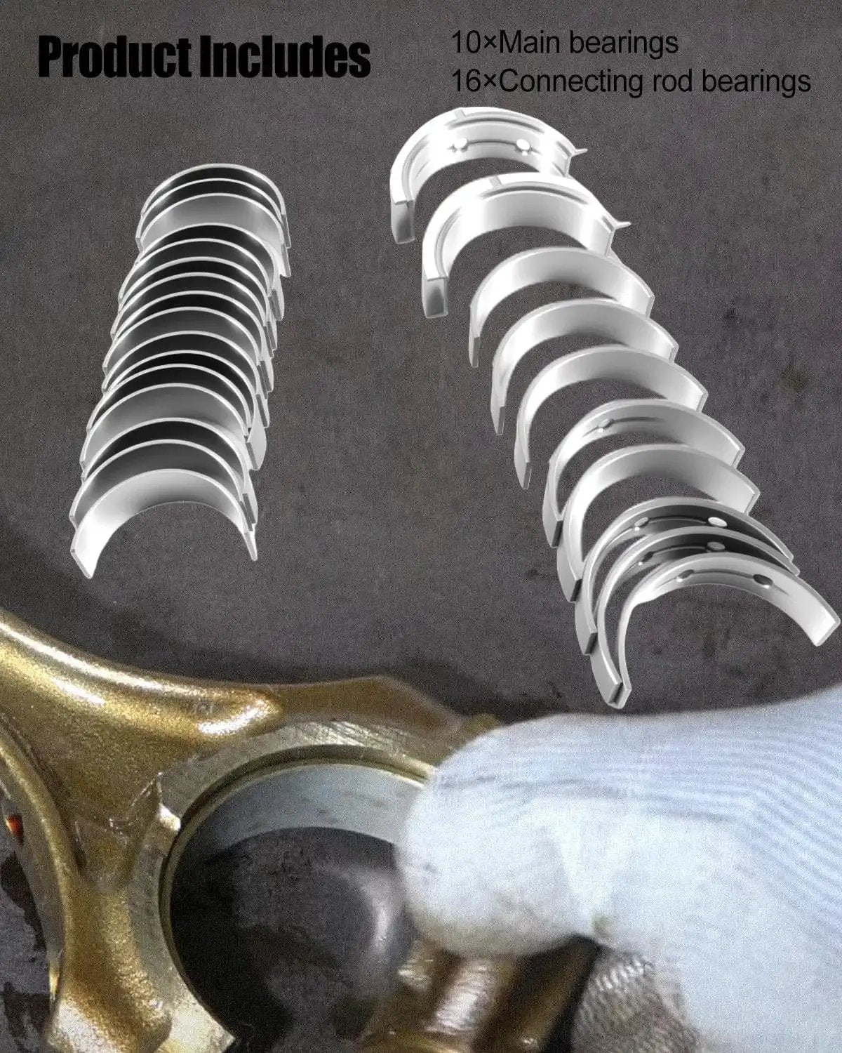 Main And Rod Bearings Kit For Chevy Small Block V8 Engines 1968 To 2002 5 0L And 5 7L with visible main and connecting rod bearings