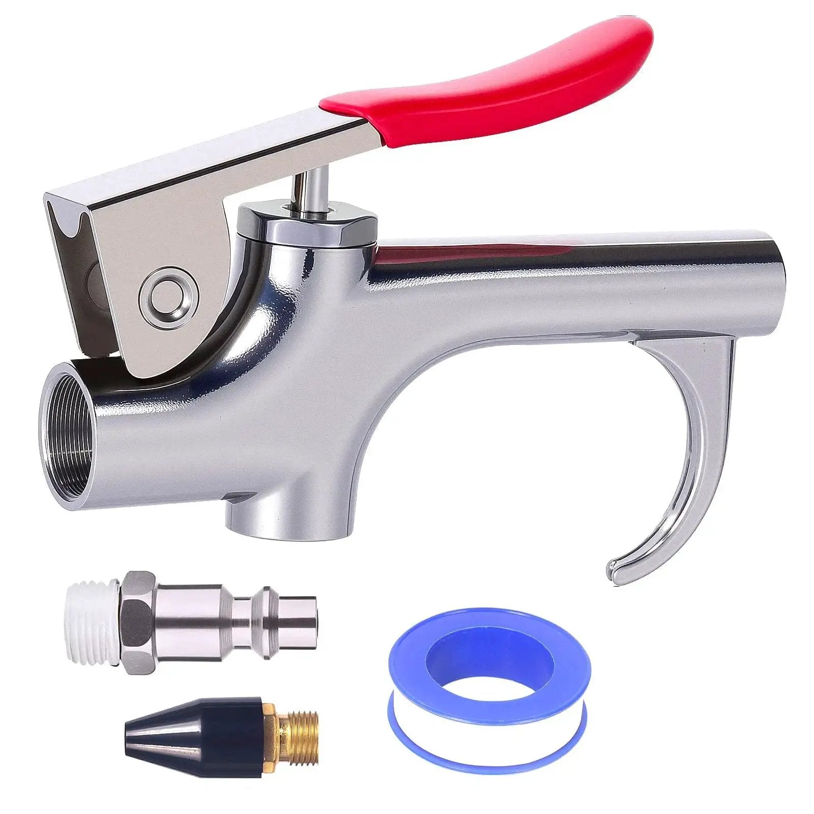 Powerful all metal air blow gun kit delivers efficient dust and debris removal with a 1/4 inch quick-connect, rubber tip
