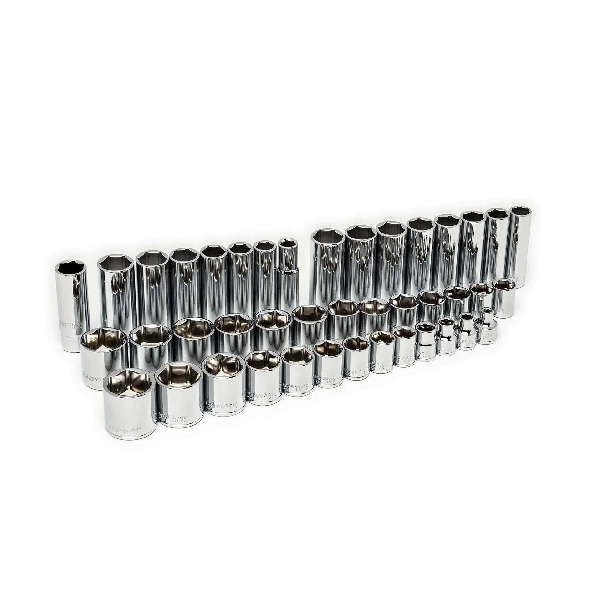 Chrome sockets from 180 Piece Professional Tool Set in Tool Storage Case - CTK180 arranged in rows