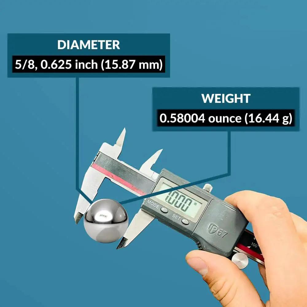 Measuring chrome steel bearing ball with digital caliper for "Ten Pieces Precision Chrome Steel Bearing Balls Pro Grade Five Eighths Inch Set G25 For Machinery And Bearings Ideal For DIY Projects Metalworking And Precision Hardware ISO 9001 Quality Certified For Durability And Low Maintenance"