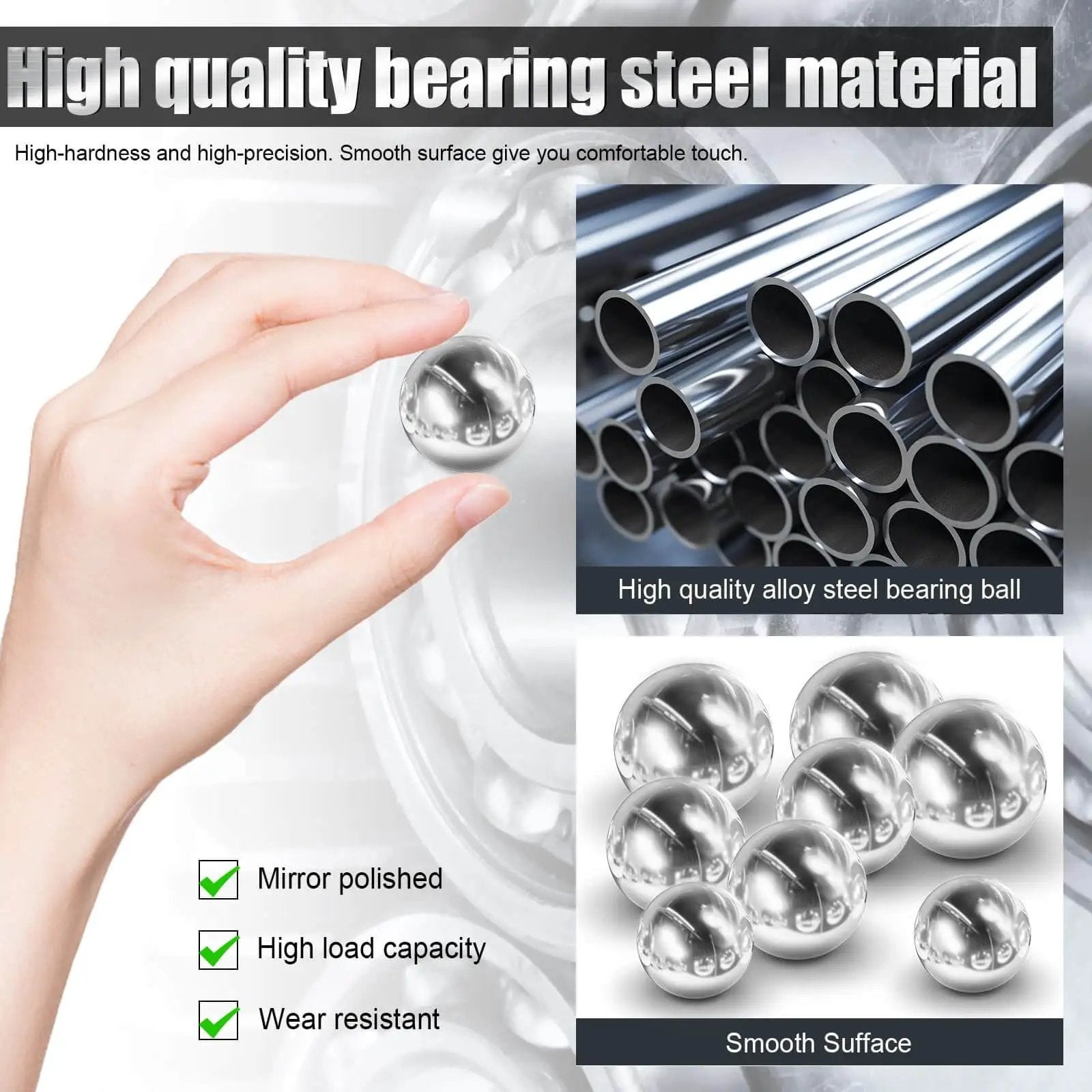 Hand holding one of the 2 Pack 45mm Chrome Steel Bearing Balls for Precision Bearings and Bicycle Parts, with smooth burr-free finish