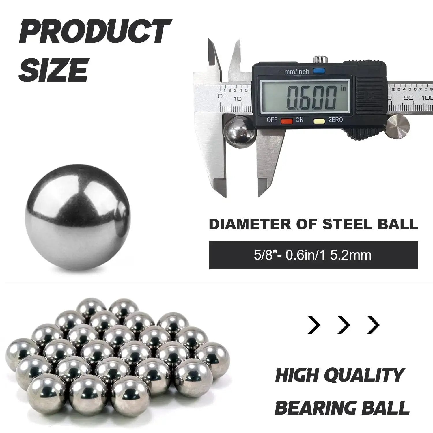 Digital caliper measuring 100 Pieces Chrome Steel Bearing Balls 16mm Five Eighths Inch Pro Grade G25 Polished Surface Lightly Oiled