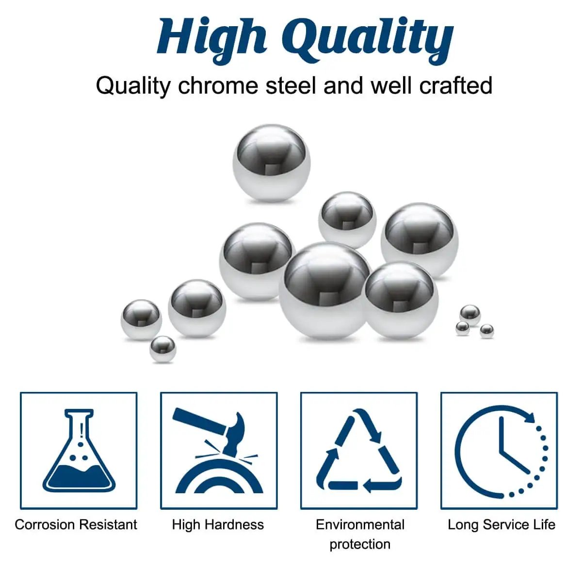 100 Piece G25 Precision Chrome Steel Bearing Balls Hardened And Mirror Polished One Quarter Inch 6 35 Millimeter For Bearings Industrial And DIY Projects Ideal For Precision Machinery Robotic Assemblies Model Making displayed with features like corrosion resistance, high hardness, environmental protection, and long service life.