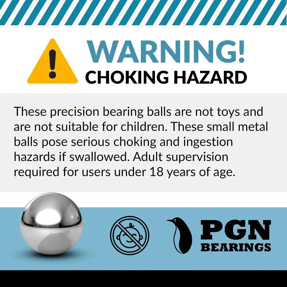 Warning label for Ten Pieces Precision Chrome Steel Bearing Balls Pro Grade Five Eighths Inch Set G25, highlighting choking hazard.