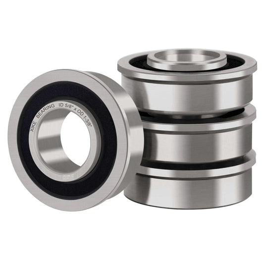 4 Pack Lawn Mower Wheel Bearing Replacement Kit For John Deere JD AM118315 AM35443 Stens 215-038 215-061 Oregon 45-047 MTD 741-0141 Ariens 0546200 Snapper 1-2390 Flanged Chrome Steel Sealed Bearings For 5/8 Inch Shafts And 1-3/8 Inch Hubs shown in a stack.