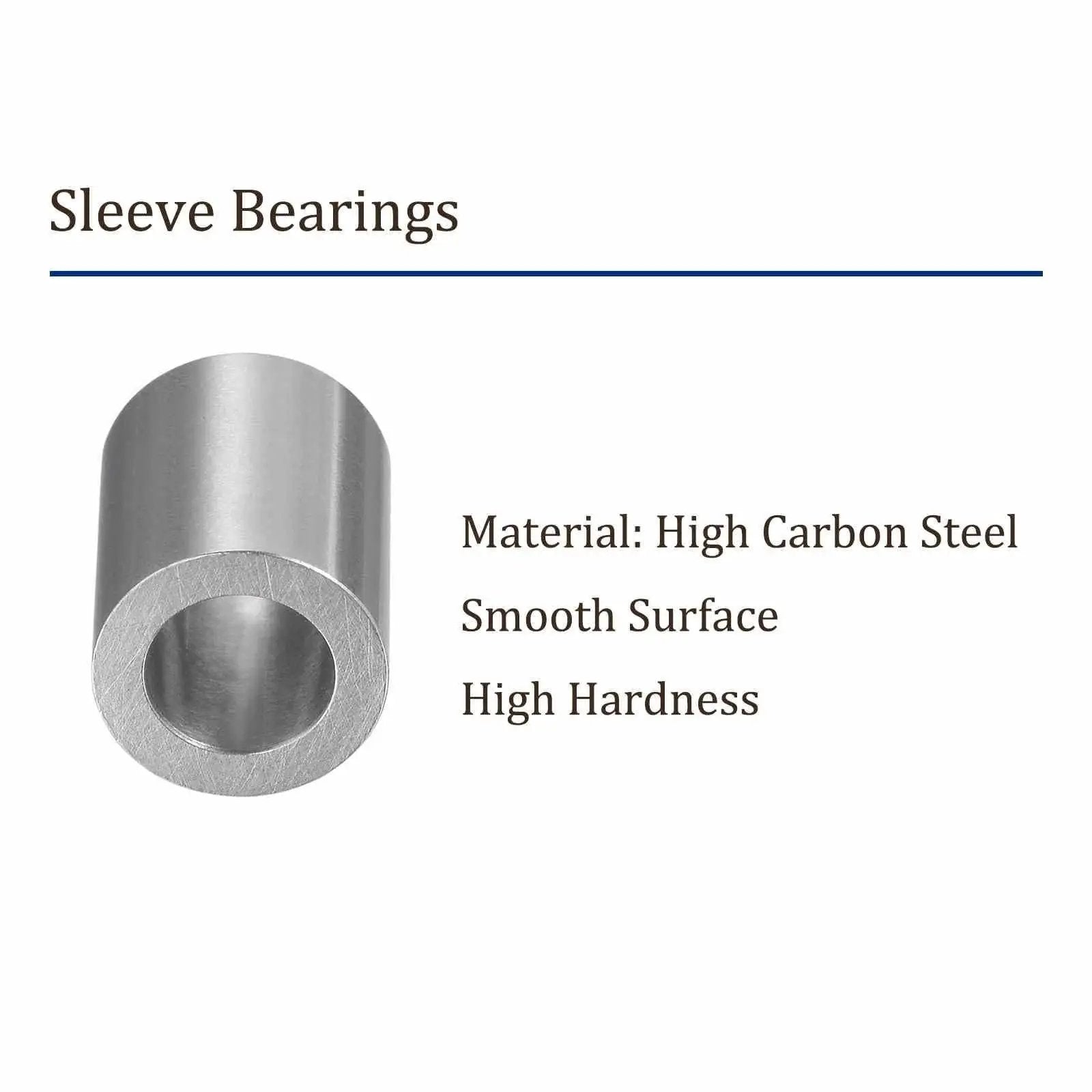 Six Piece Sleeve Bearing Set 5mm x 8mm x 10mm Oilless Chrome Steel Bushings for Industrial Equipment shown with product details
