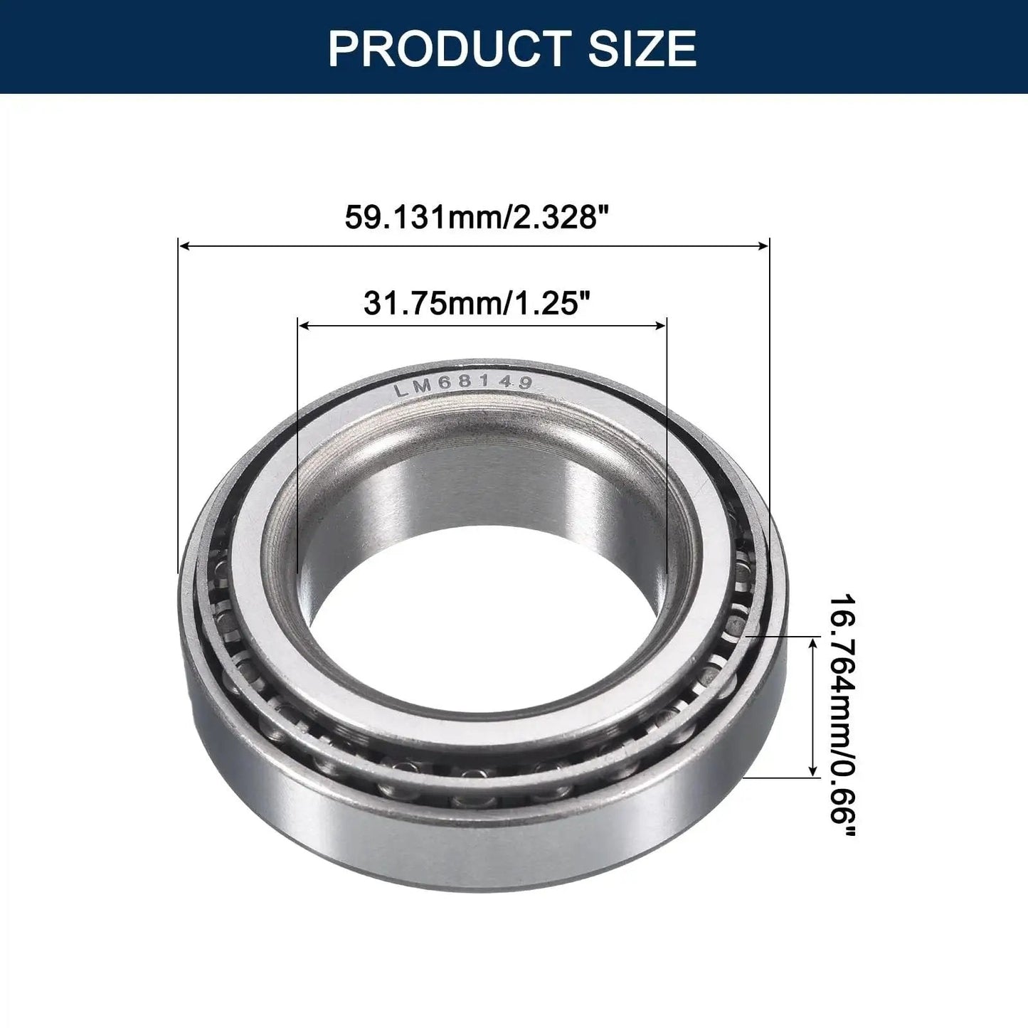 High-precision crowned chrome steel tapered roller bearing cone and cup set, 1.25 bore in, 2.328 in OD, ABEC 3, shown with dimensions