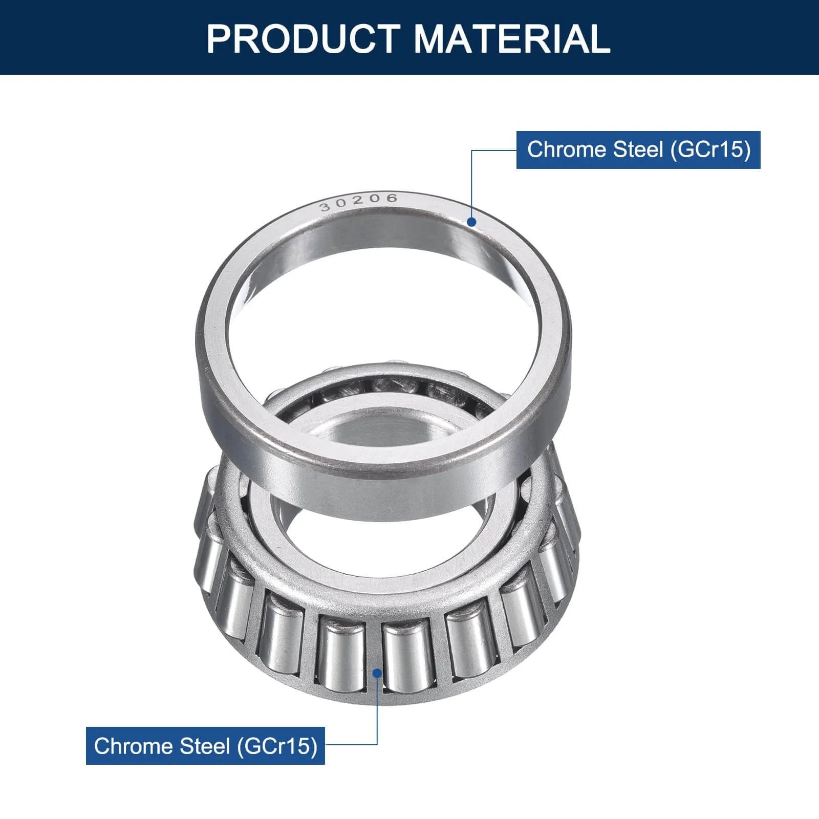 2 Pack 30206 Tapered Roller Bearing Cone and Cup Set, 30mm Bore 62mm OD 17.5mm Cup Width, Chrome Steel Wheel Bearings, ABEC-3 material
