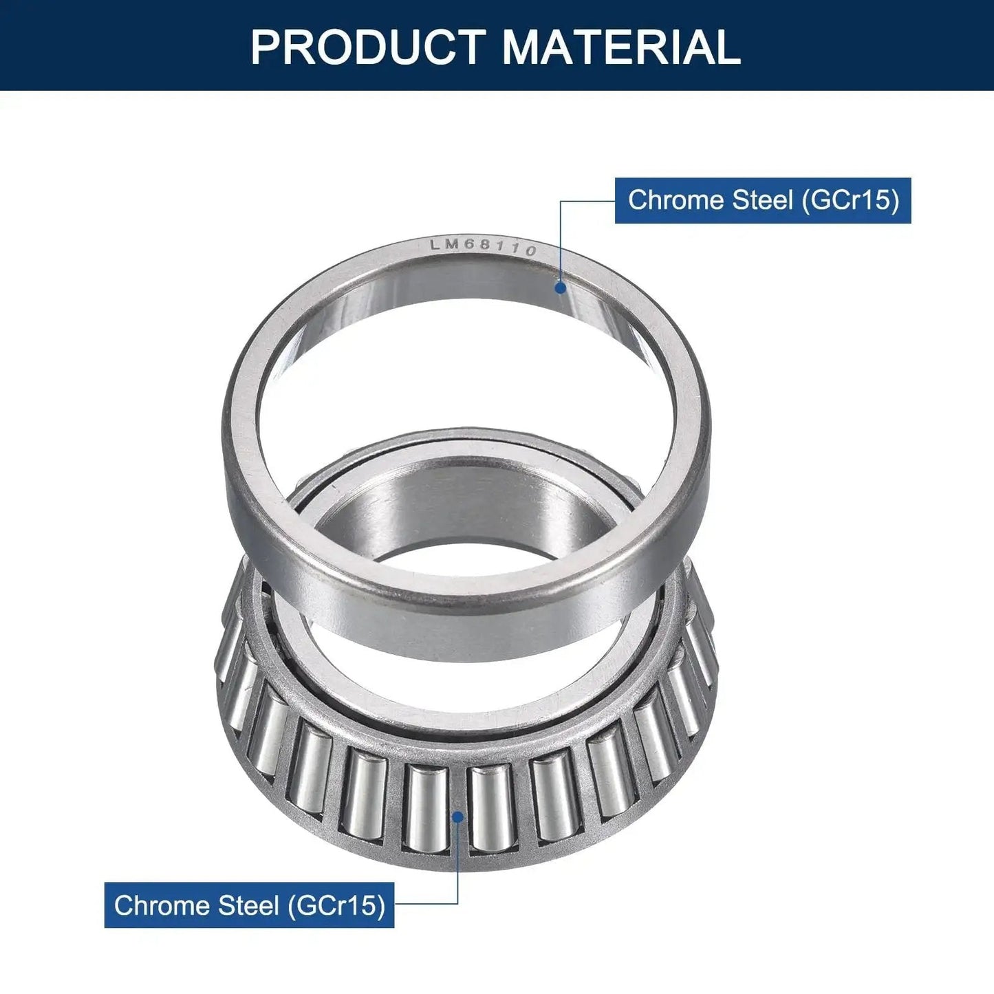 Close-up of Two Pack LM68149 10 Tapered Roller Bearing Cone and Cup Set for Heavy Duty Machines in Chrome Steel