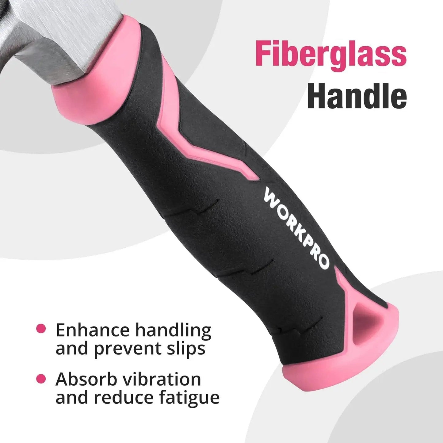 Close-up of fiberglass handle on 8 Oz Claw Hammer With Fiberglass Handle For Easy DIY Projects, highlighting ergonomic grip features.