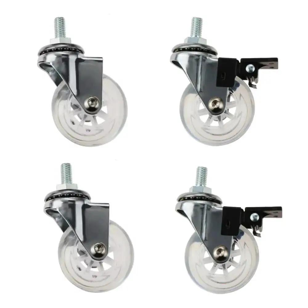 Clear Caster Wheels 2 Inch 4 Pack With M8x15mm Threaded Stem Casters Including Nuts, 2 Braked And 2 Non Braked, 360 Degree Swivel