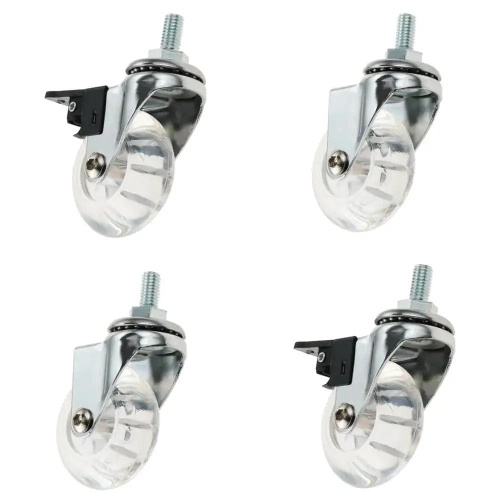 Clear Caster Wheels 2 Inch 4 Pack With M8x15mm Threaded Stem Casters Including Nuts, 2 Braked And 2 Non Braked