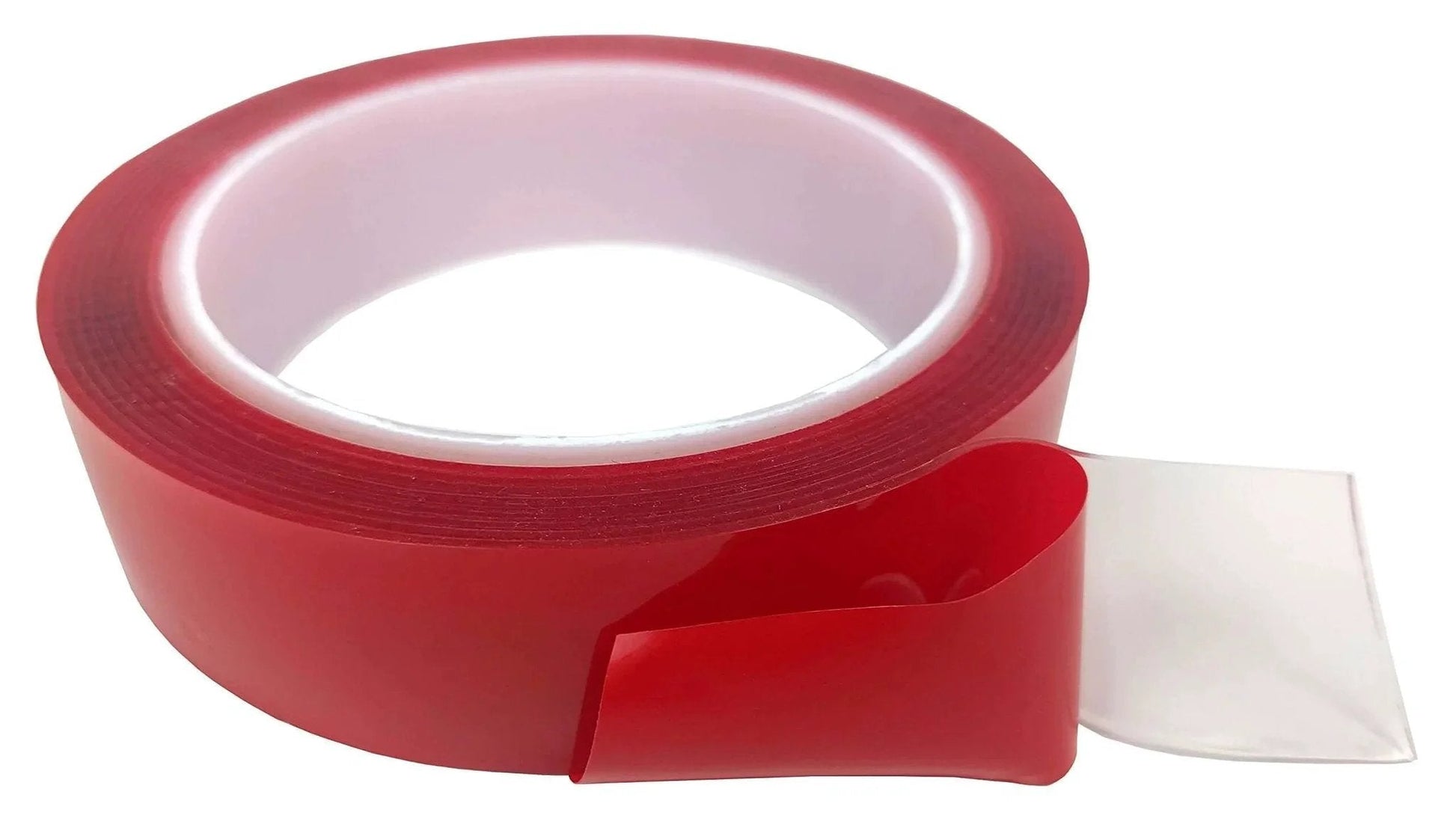 Double Sided Clear Servo Tape 10 Foot ROLL (25mm x 3m) 10' Easy Remove 3010 showing red backing and clear adhesive