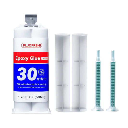 Clear Two Part Epoxy Glue For Plastic Metal Wood Ceramic And More in 1.76 oz syringe with mixers, cures fast, strong bond for repairs