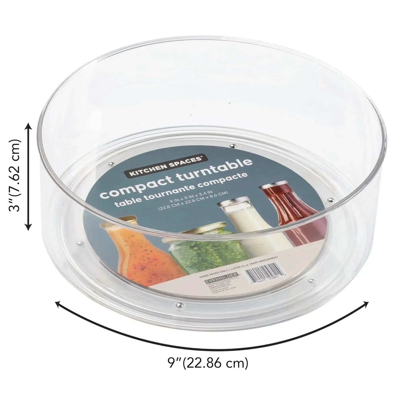 Compact Lazy Susan Organizer for Fridge and Cabinet, Smooth 360 Degree Turntable Storage for Spices and Condiments, Clear, 9x9x3.4 Inches