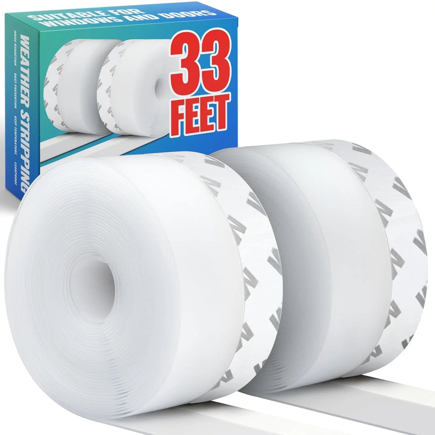Clear Weather Stripping Tape For Doors Windows And Shower Enclosures, 33 Feet Long, 1.8 Inches Wide, Ultra Strong Adhesive, easy cut install.