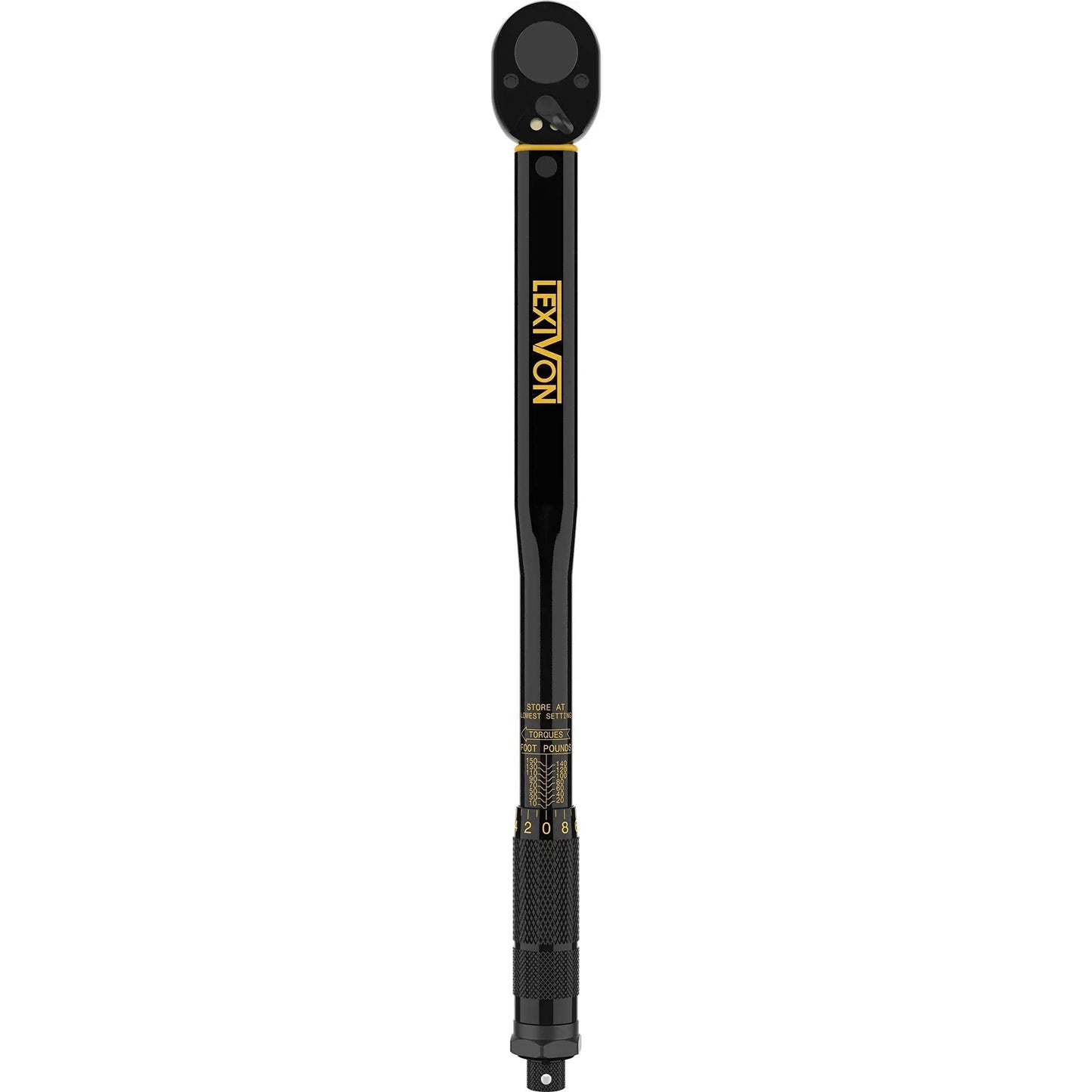 Click Torque Wrench, Half Inch Drive, 10 To 150 Foot Pounds And 13.6 To 203.5 Newton Meters, Pre Calibrated To Four Percent Accuracy