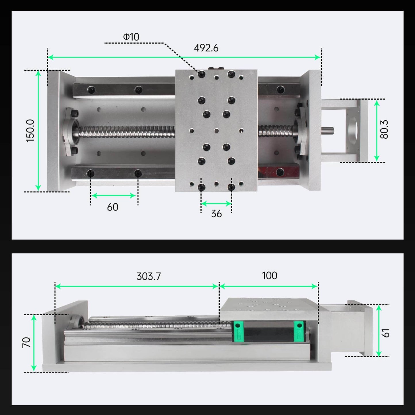 300mm/11.81" Stroke CNC Linear Stage Motion Actuator X/Y/Z Axis Cross Sliding Table, Double Linear Slide Rail Guide, Ballscrew