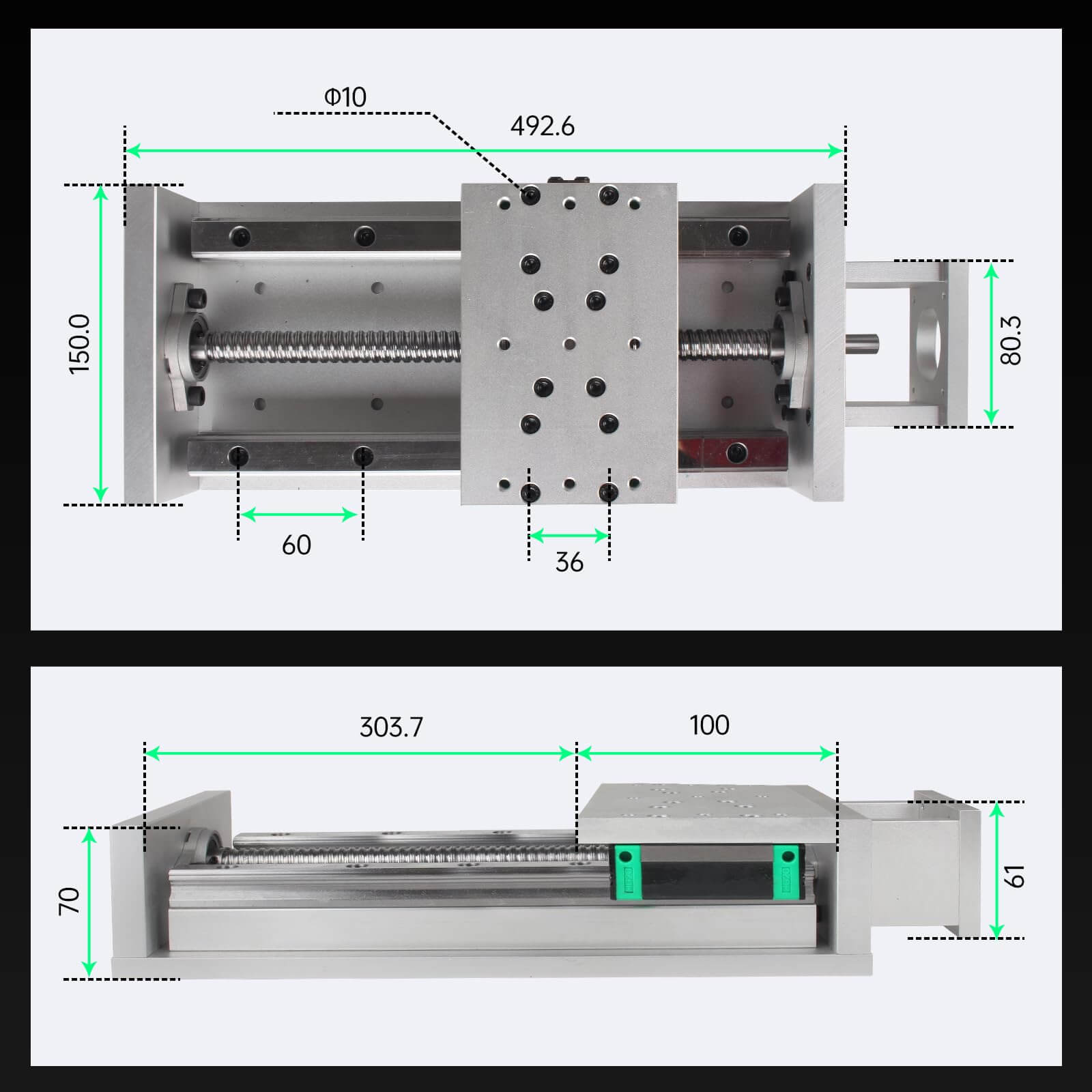 300mm/11.81" Stroke CNC Linear Stage Motion Actuator X/Y/Z Axis Cross Sliding Table, Double Linear Slide Rail Guide, Ballscrew