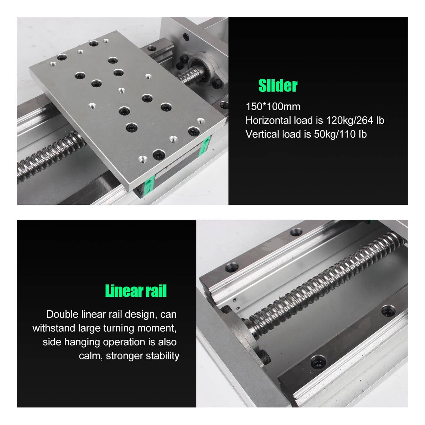 300mm/11.81" Stroke CNC Linear Stage Motion Actuator X/Y/Z Axis Cross Sliding Table with SFU1605 Ballscrew and Dual Rail Design