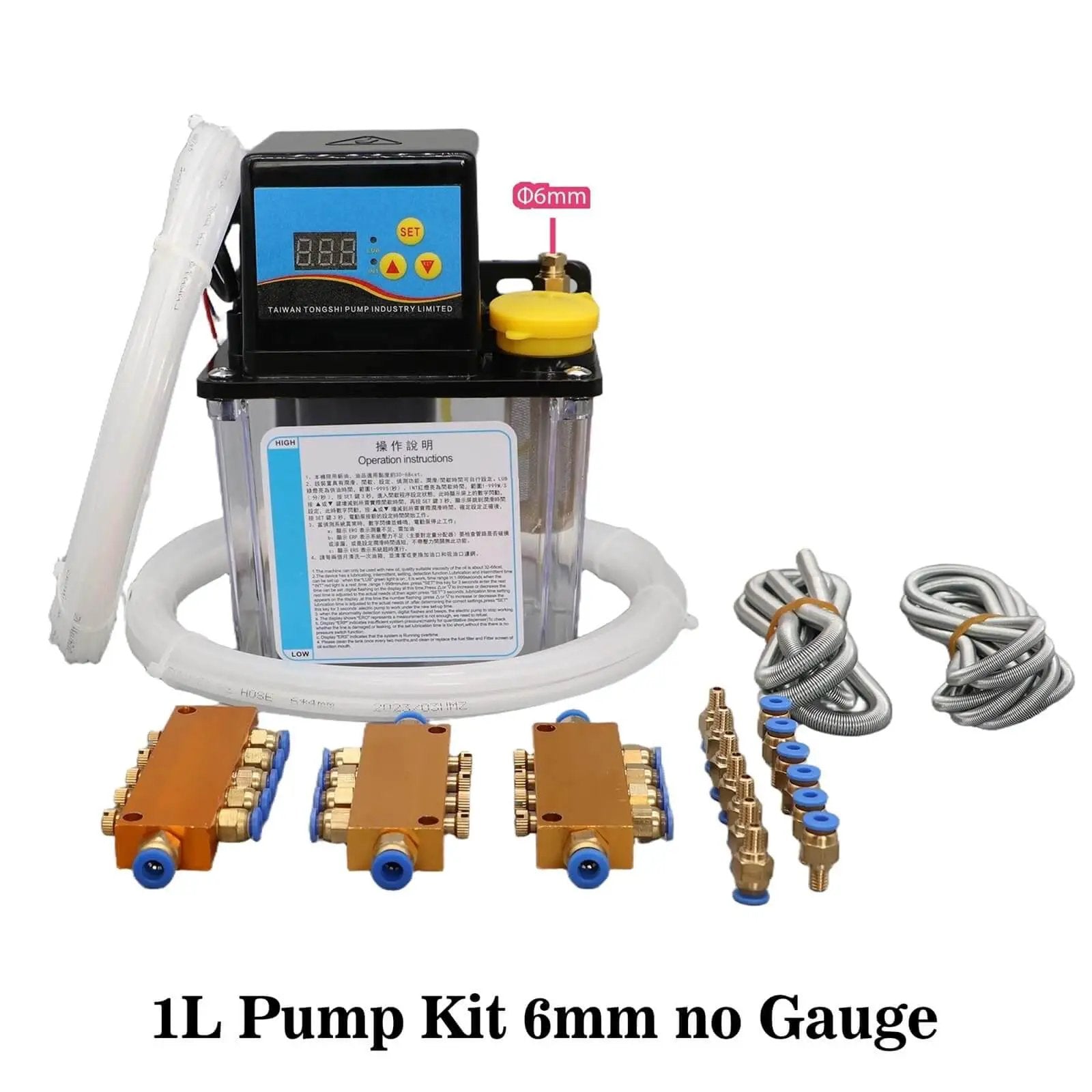 CNC Lubrication Pump Kit 1L Or 2L Automatic Oil Lubrication System For CNC Machines Lathe With AC110V Or AC220V Power 6mm Tube Fittings