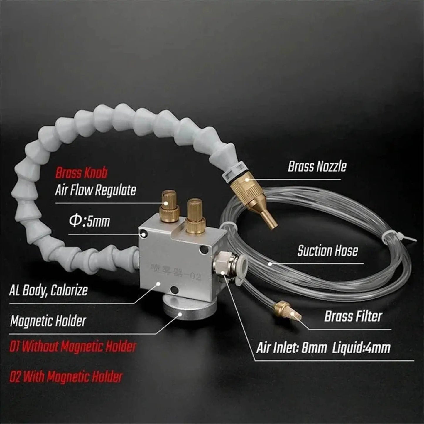 Mist Coolant Lubrication Spray System For CNC Lathes Mills Drills And Engraving Machines 8mm Pipe Cooling With Magnet Pneumatic Mist
