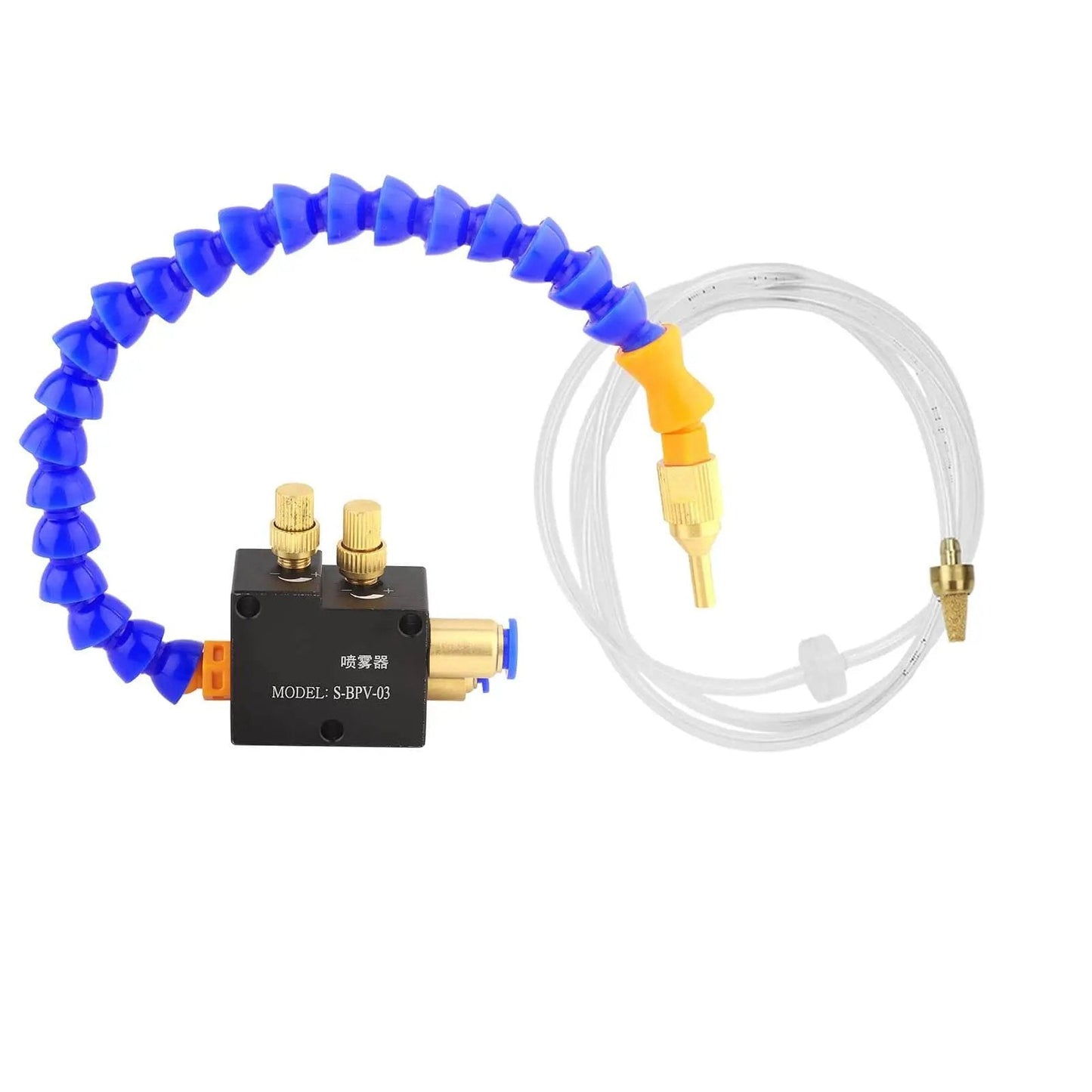 Cooling Mist Spray System For CNC Lathe And Milling Machines Water Coolant Sprayer Kit close-up with hose and nozzles
