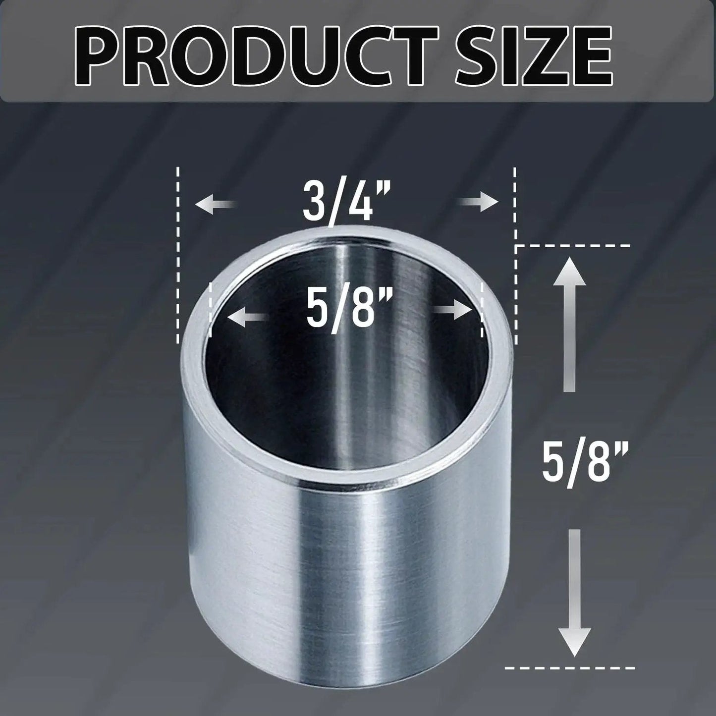 Stainless Steel Reducer Bushings Set Of 10 Three Quarters Of An Inch To Five Eighths Of An Inch, close up showing dimensions