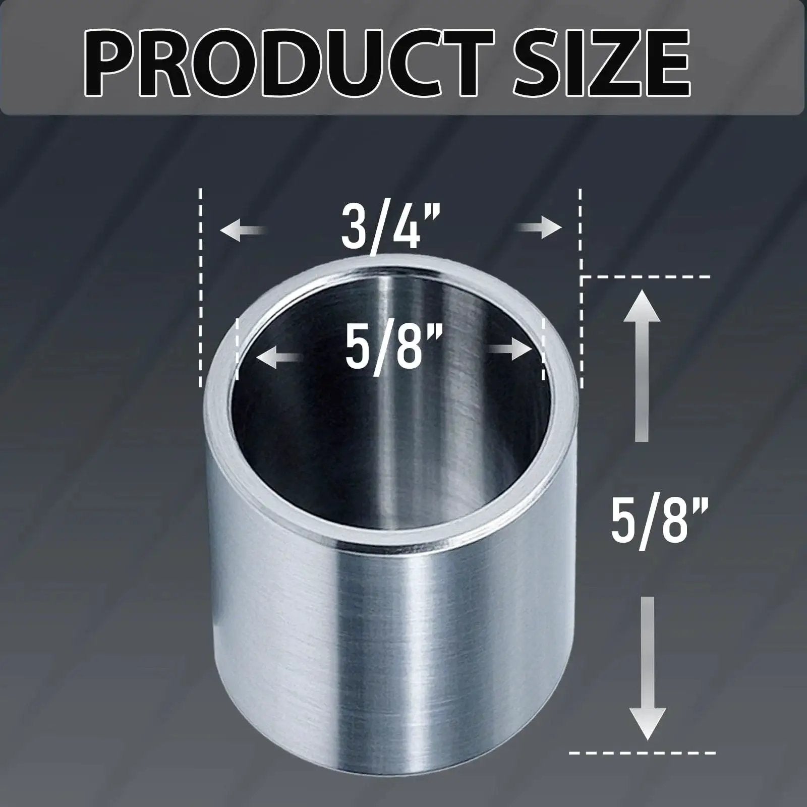 Stainless Steel Reducer Bushings Set Of 10 Three Quarters Of An Inch To Five Eighths Of An Inch, close up showing dimensions