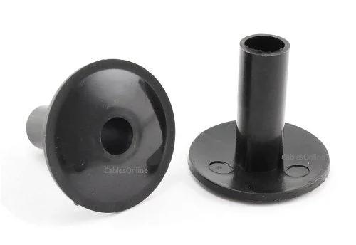 Coaxial Cable Feed Through Wall Protector Bushing Kit For Seven Sixteenth Inch Holes with black plastic bushings, side view.