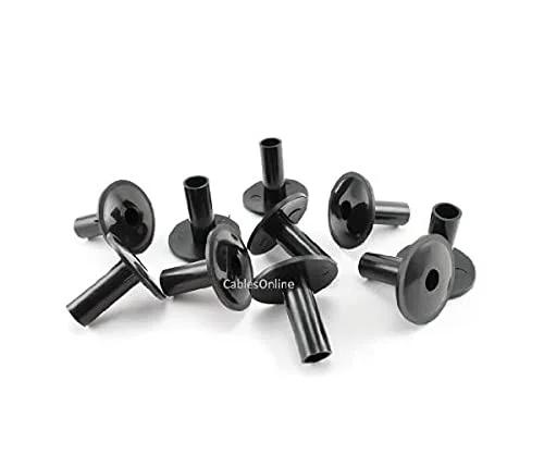 Coaxial Cable Feed Through Wall Protector Bushing Kit For Seven Sixteenth Inch Holes Delivers Sealed 75 Ohm Cable Passage With A Sleek Black Look Ideal For Indoor Or Outdoor Installations Includes Ten Pieces CablesOnline, close-up view of ten black plastic bushings.