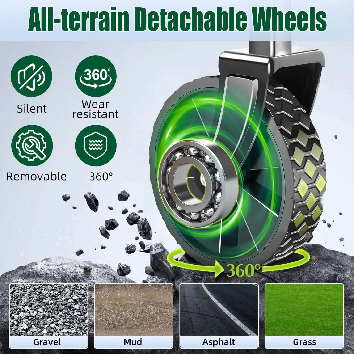 All-terrain detachable wheels for collapsible wagon cart foldable 120L 360lb load capacity lightweight beach wagon.