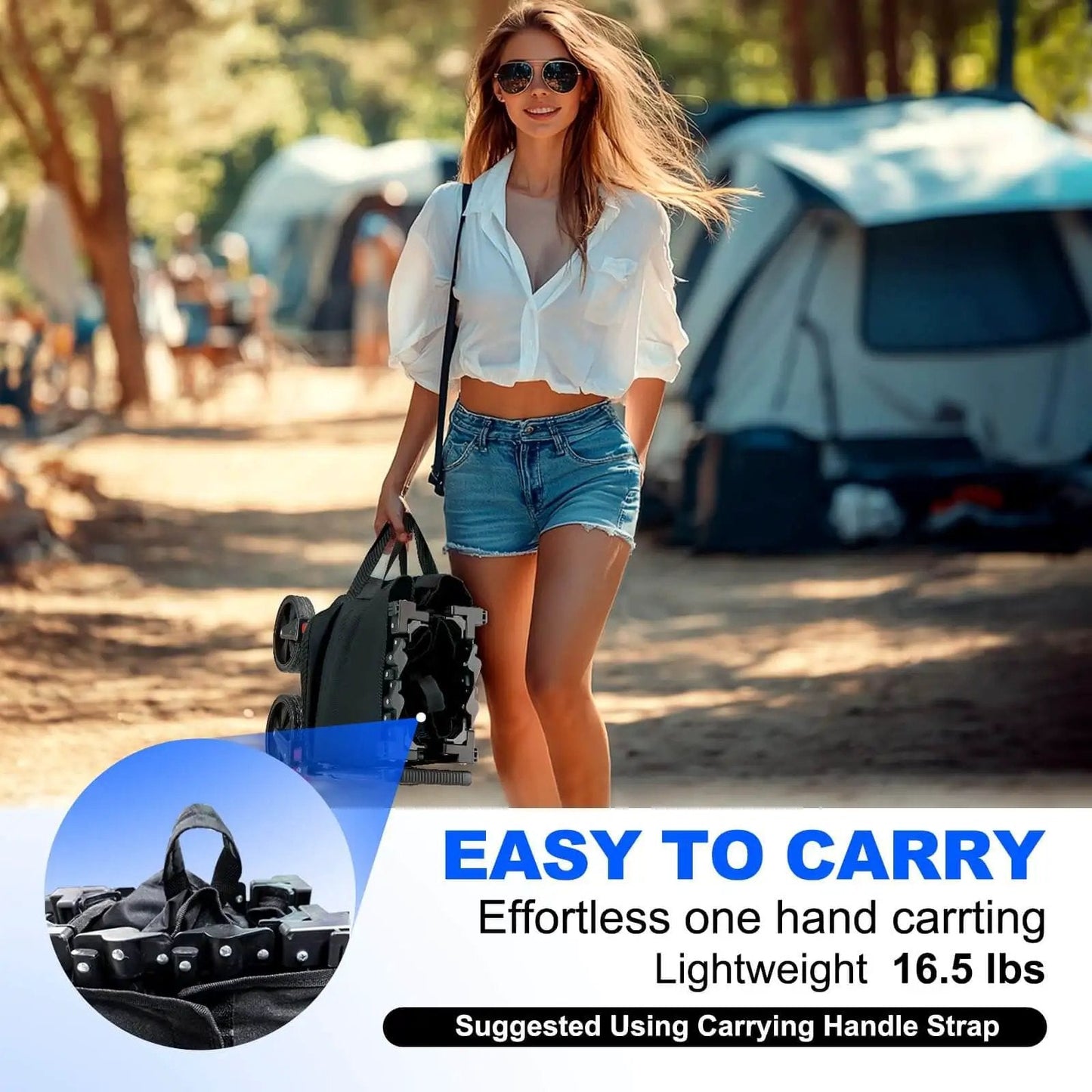 Large 200L Collapsible Wagon Cart With 440 Pounds Weight Capacity And Built In Brake For Camping Garden Sports And Shopping Foldable Utility Wagon 34.6 By 19.6 By 23 Inches Lightweight At Only 16.5 Pounds Black shown carried by woman