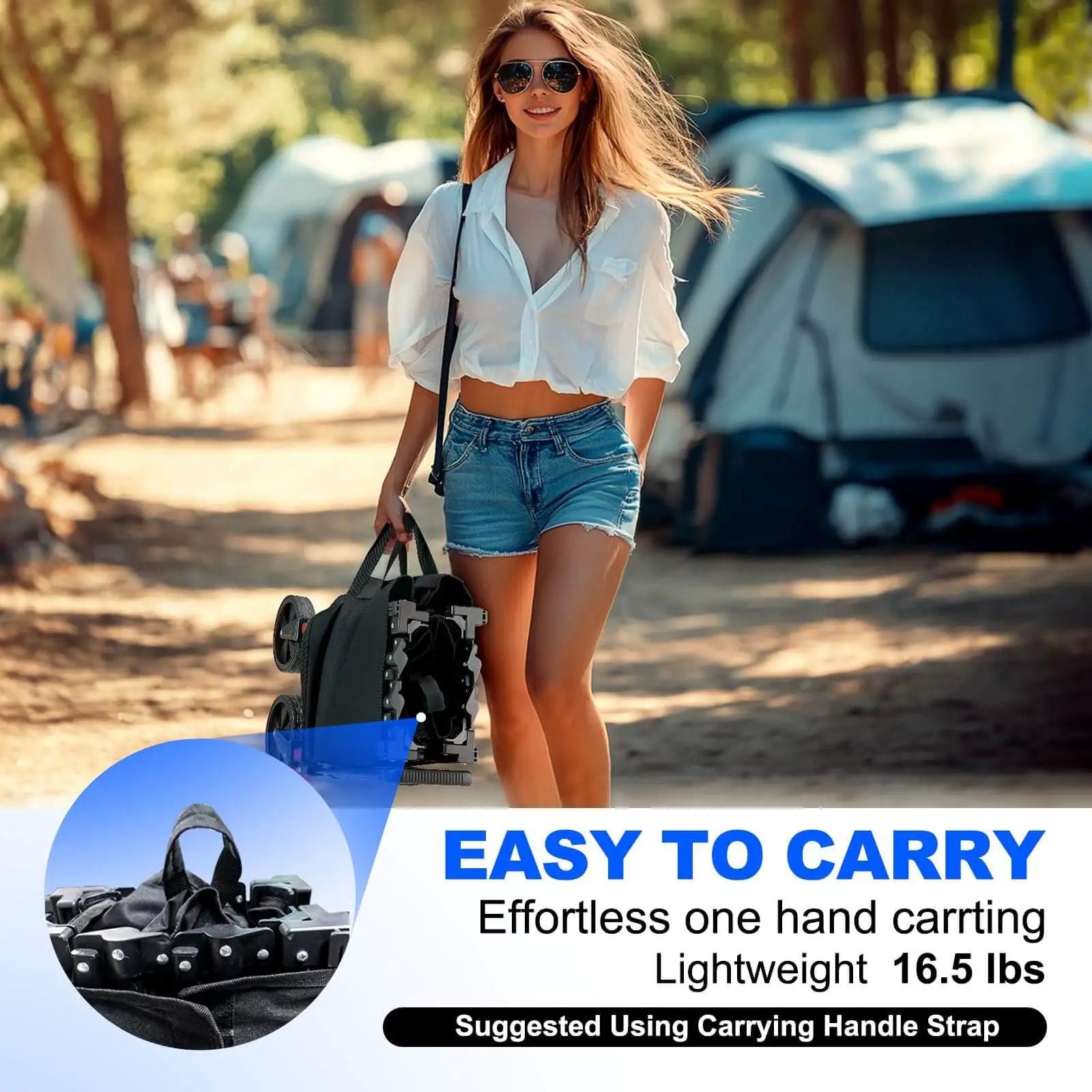 Large 200L Collapsible Wagon Cart With 440 Pounds Weight Capacity And Built In Brake For Camping Garden Sports And Shopping Foldable Utility Wagon 34.6 By 19.6 By 23 Inches Lightweight At Only 16.5 Pounds Black shown carried by woman