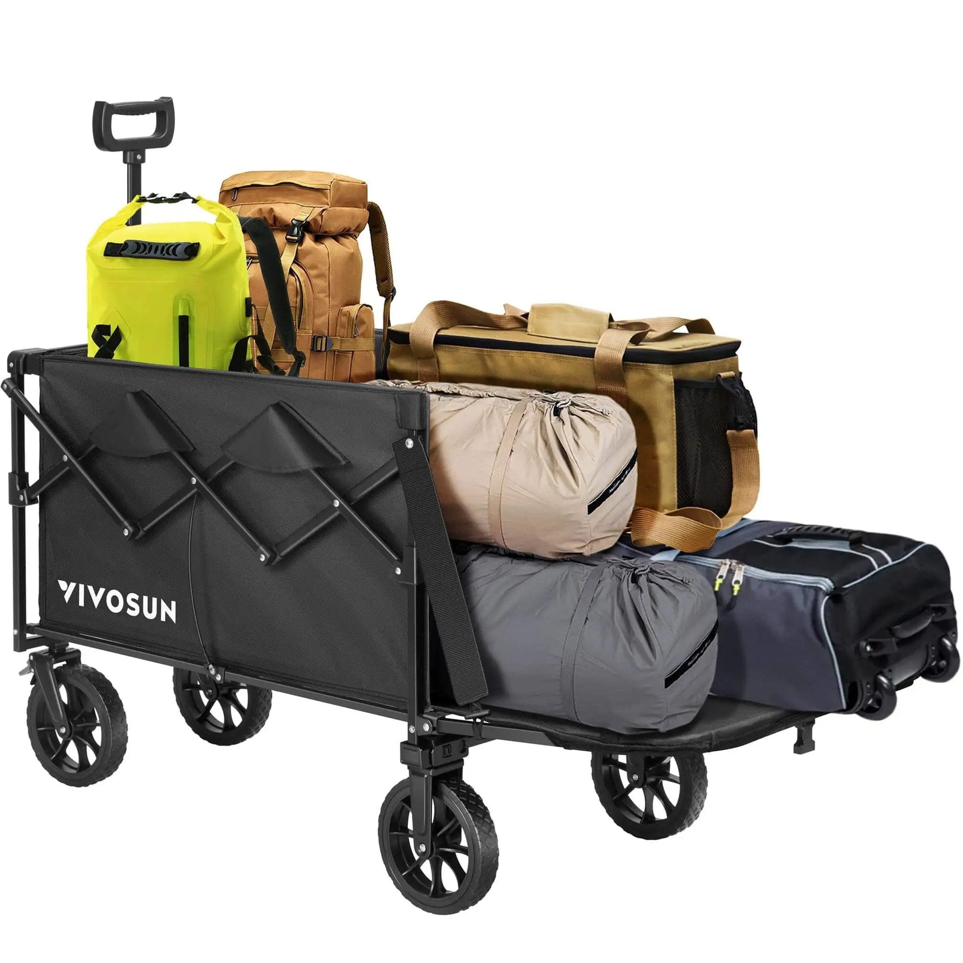 Collapsible Wagon With Tailgate For Camping And Outdoors, 320 Lb Load Capacity, All Terrain Wheels, Adjustable Handle, 150 L Storage