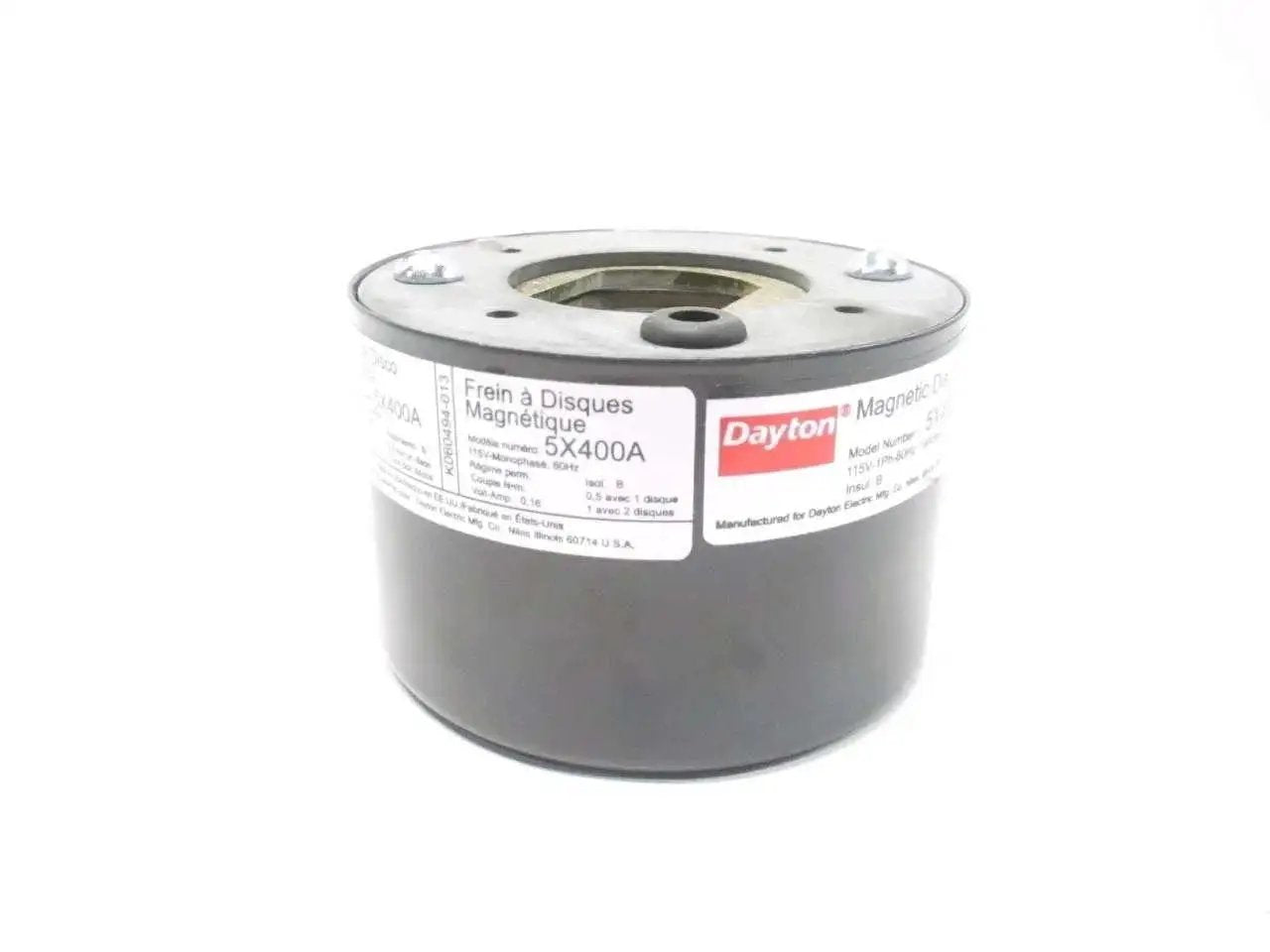 Compact 5X400A Magnetic Disc Brake for 115V AC systems front view showing labels and specifications