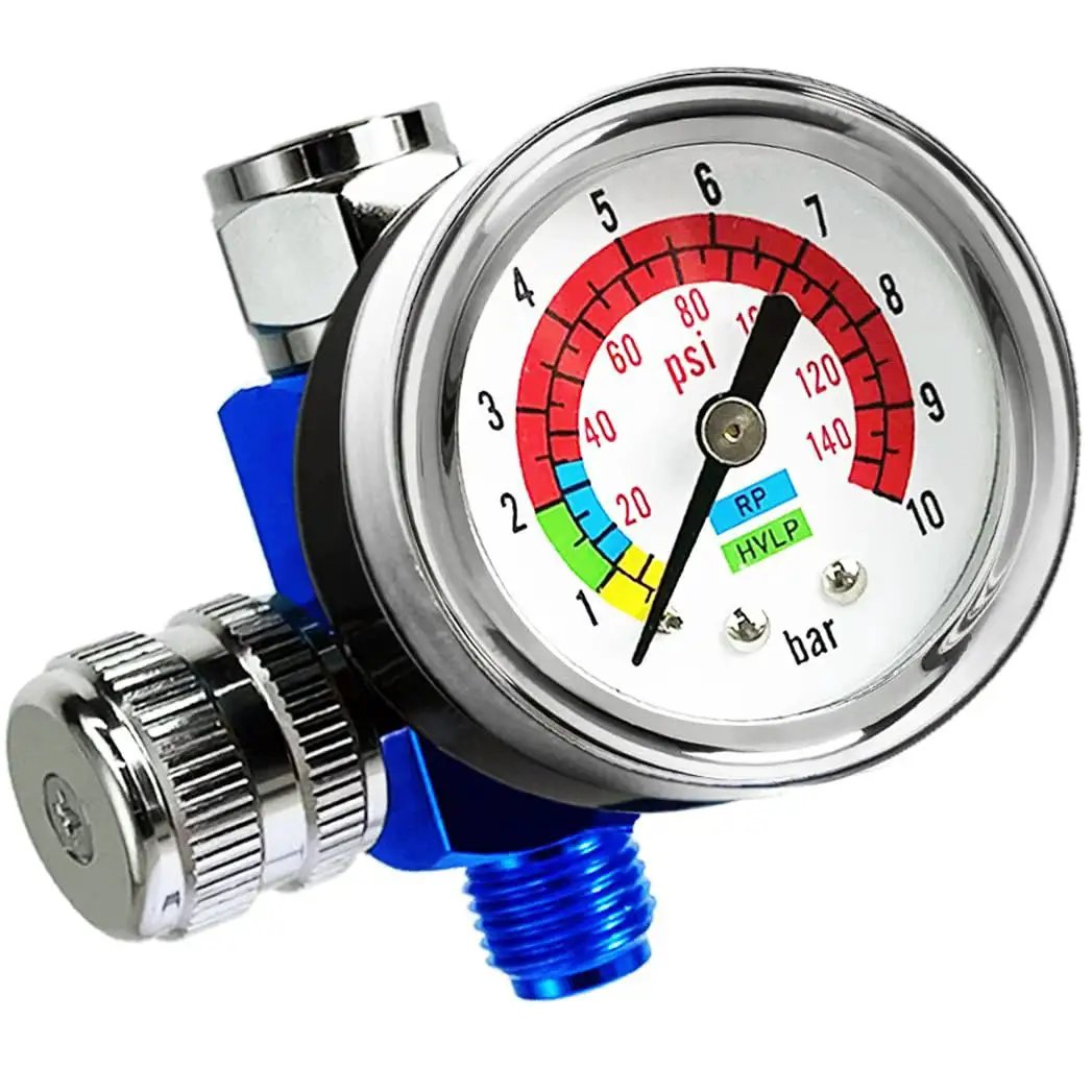 Inline Air Regulator And Flow Control Valve With Pressure Gauge For Pneumatic Tools And Spray Painting One Quarter Inch NPT