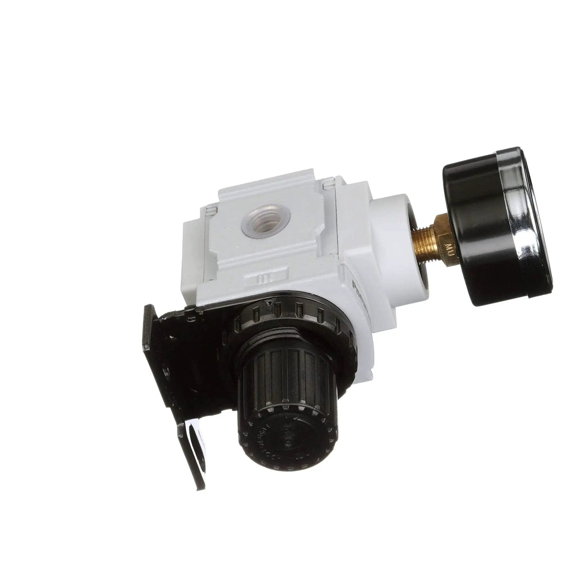 Compact Miniature Air Pressure Regulator With Gauge And Bracket One Quarter Inch NPT For Regulating 3 To 30 PSI Inlet 250 PSI 49 SCFM Flow