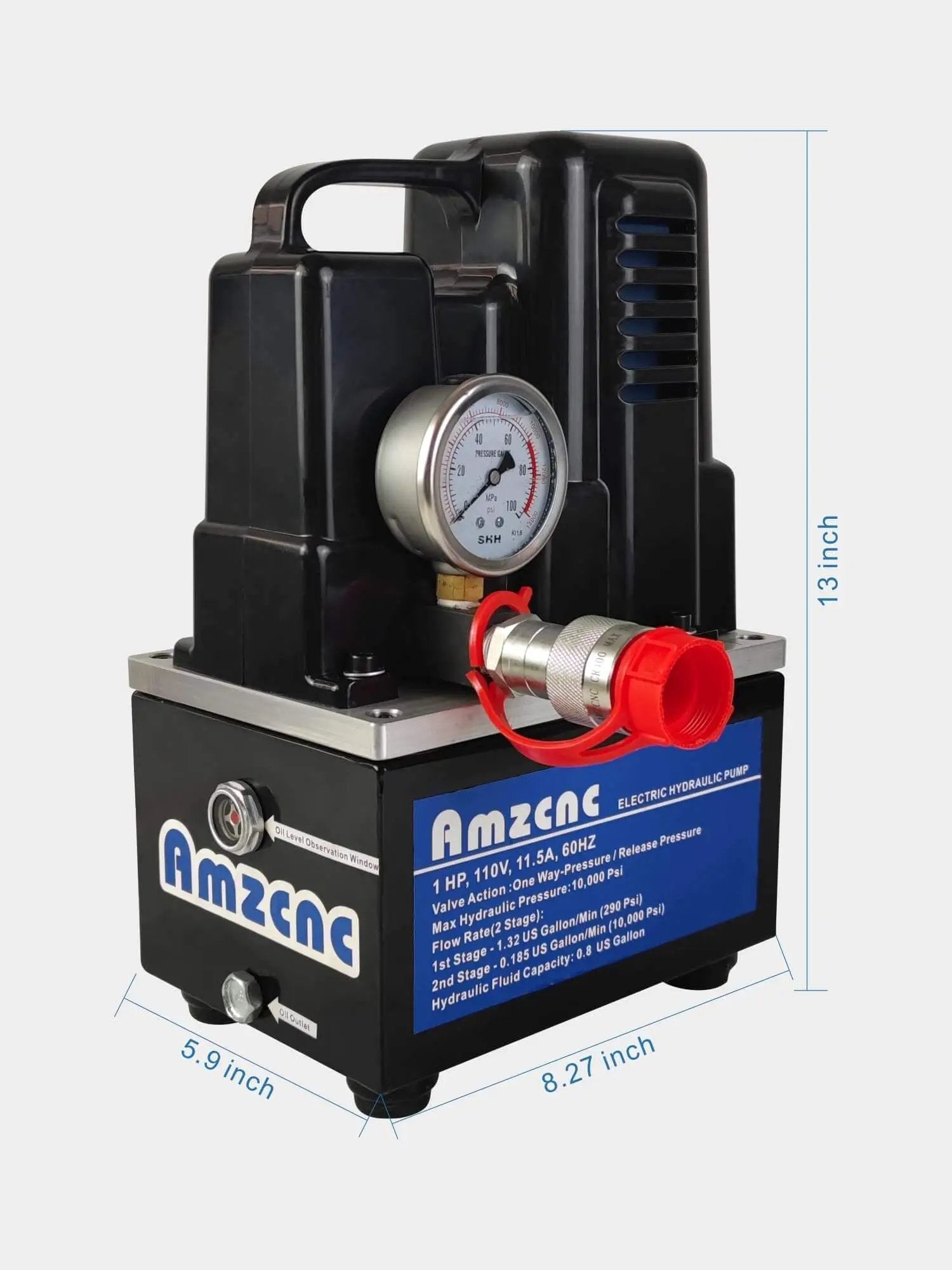 Beefy Electric Hydraulic Power Pack Two Stage Single Acting 110V 120V High Pressure Pump 10000 PSI Max One Way Mini Unit 1 HP Compact