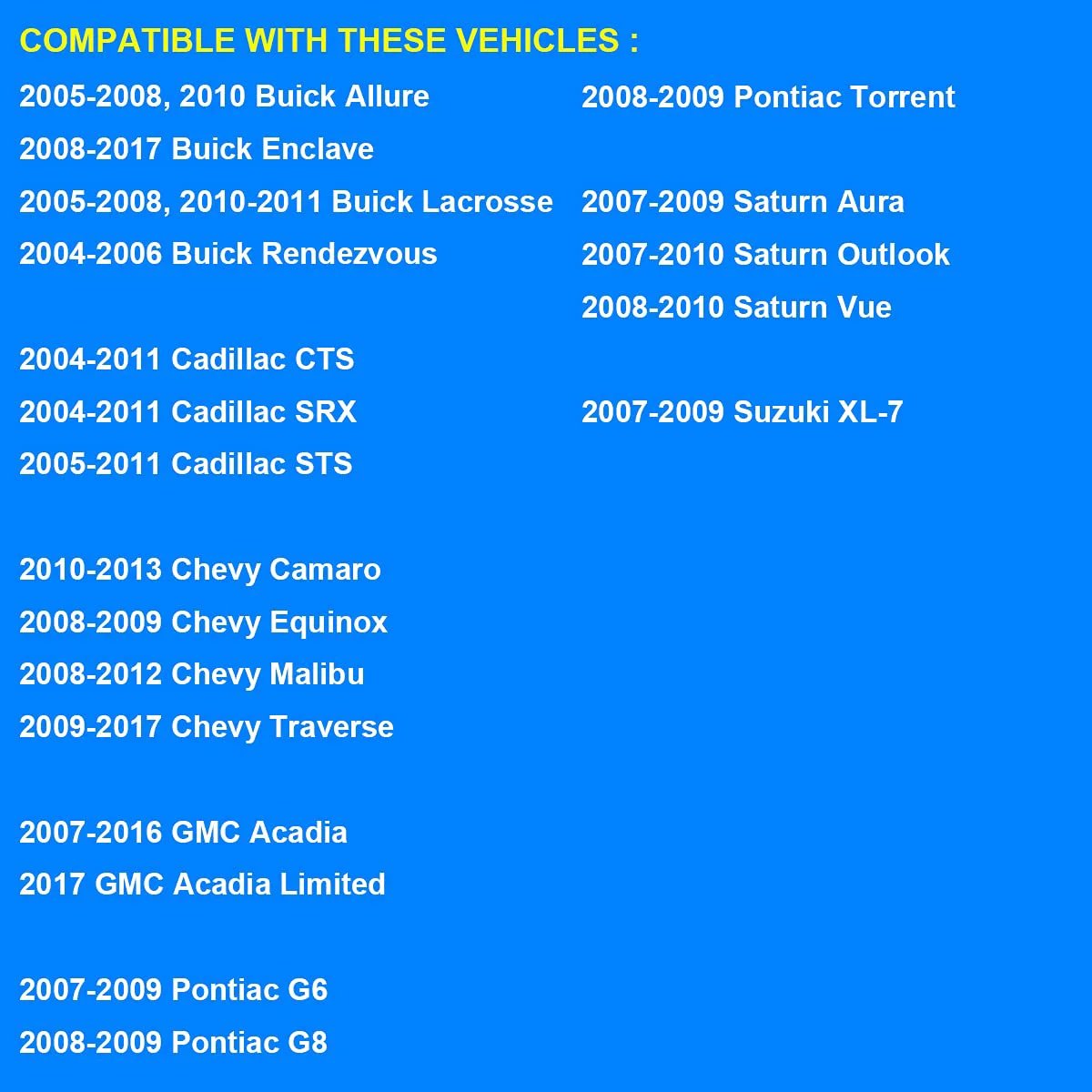 Compatible vehicle listing for Engine Coolant Temperature Sensor Replacement For GM Vehicles 213-4777 12639899.